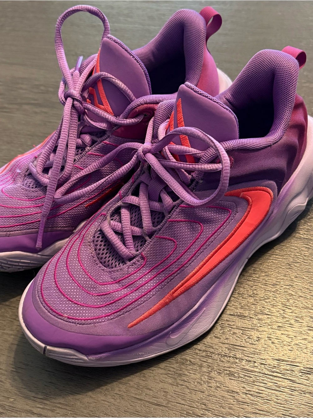Nike Kids Purple Sneakers with Pink Swoosh Accent